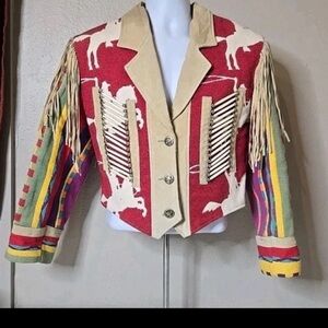 Vintage Pioneer Wear Womans Fringe Jacket Western Multicolored Adult Size Large